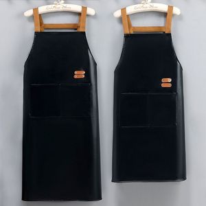Tablier en cuir PU, imperméable et résistant à l'huile, adapté à la cuisine et à la maison, ceinture longue pour homme, tenue de travail, restauration - Product Image 1