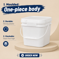 Seau carré moulé monobloc de qualité alimentaire, paroi intérieure lisse, facile à nettoyer, avec couvercle hermétique, en PP/PE, pour le remplissage de pots de miel
