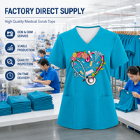 Wholesale Customized Logo Medical Scrub Top V-neck Short Sleeve Nursing Uniform Colorful Stretchy Hospital Workwear for Nurse