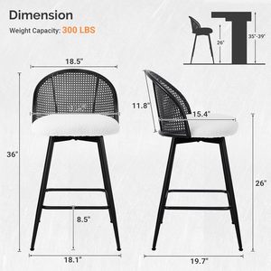 Tabouret <span class=keywords><strong>de</strong></span> <span class=keywords><strong>bar</strong></span> pivotant en cuir PU <span class=keywords><strong>blanc</strong></span> avec dossier en rotin <span class=keywords><strong>noir</strong></span> Chaises <span class=keywords><strong>de</strong></span> <span class=keywords><strong>bar</strong></span> modernes du milieu du siècle - Product Image 4