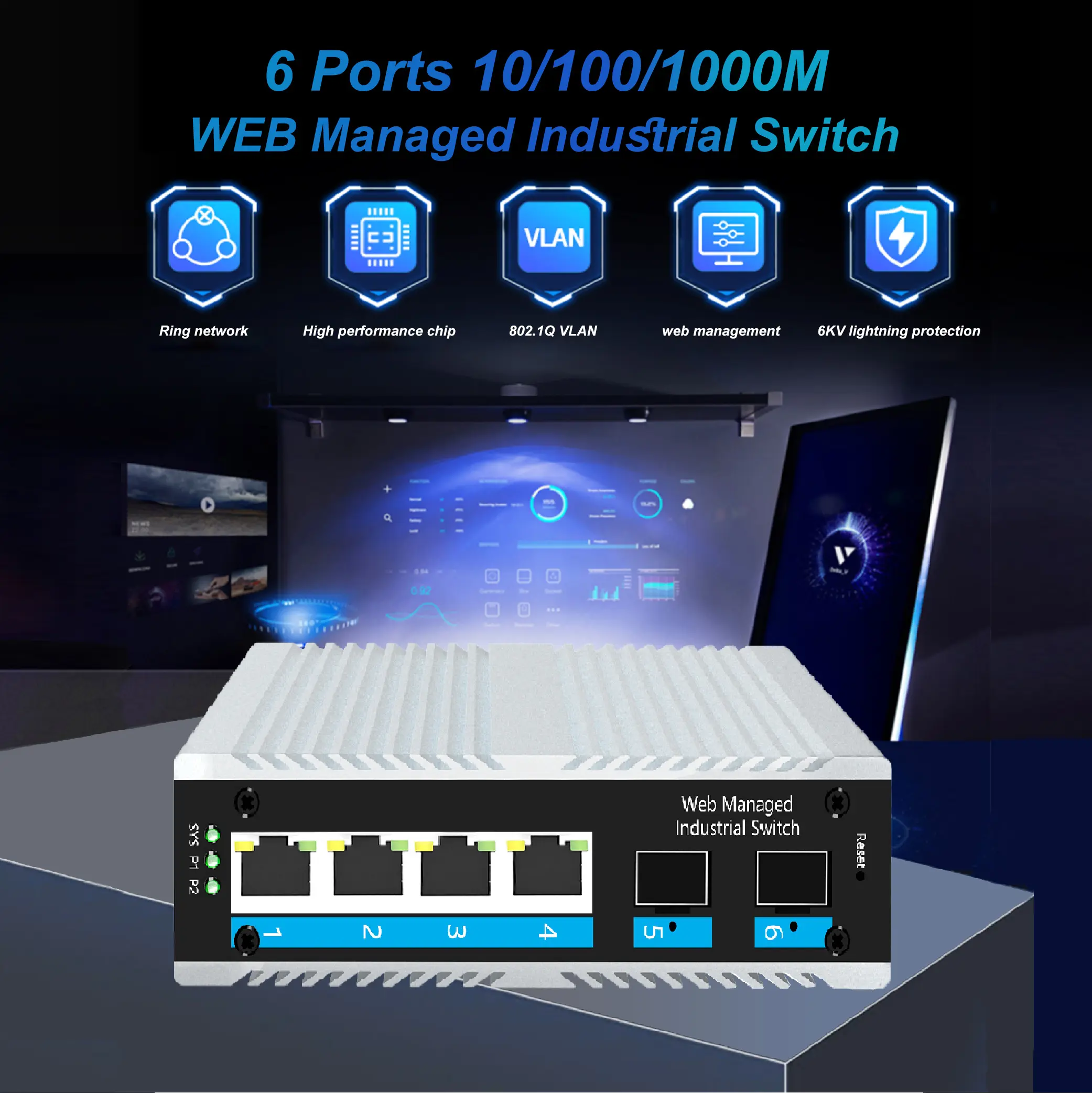 CCTV web 10/100M/1000M 6 Port 4 Port POE 2 Port UPLINK für ip Kamera industrieller Netzwerk-Switch