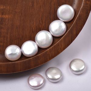 12mm 드릴되지 않은 하프 홀 드릴 바로크 코인 담수 진주 플랫 라운드 양식 진주 구멍 없음 느슨한 비즈 펜던트 - Product Image 2