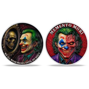 Pièce commémorative <span class=keywords><strong>Joker</strong></span> dans le miroir et pièce de défi stoïque Skull Memento Mori, cadeaux pour hommes, pièce commémorative en cuivre pur .999 de 1 once - Product Image 1