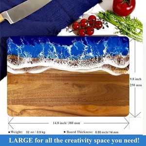 Planche à découper en bois d'acacia faite à la main, durable, avec motif en résine <span class=keywords><strong>Rambo</strong></span>, épaisseur de 1,3 cm, multi-usages pour le fromage, la viande, les fruits et les gâteaux - Product Image 3