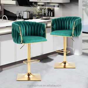 Tappezzeria moderna posteriore di lusso sgabello da bar in velluto verde ottone sedie da bar girevoli alte da cucina con bracciolo - Product Image 2