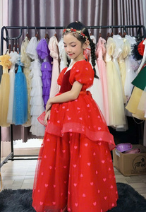 Công Chúa Cô Gái Nhung Trượt Cứng Lưới Vòng Cổ Ăn Mặc loe Lớp Và Mô Hình Trái Tim Odm Cung Cấp Cho Trẻ Em - Product Image 3