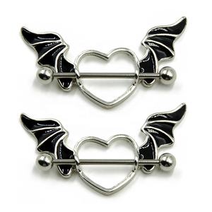 Anillos de pezón de mancuerna de acero inoxidable, <span class=keywords><strong>Piercing</strong></span> corporal, joyería, Escudo de pezón de <span class=keywords><strong>Alas</strong></span> del diablo, anillo para pezón en forma de corazón - Product Image 4