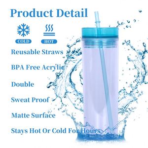 Custom Double Wall 16Oz Bulk Wholesale Colored Acrylic Skinny Clear Plastic Tumbler With Lids and Straw - Product Image 4