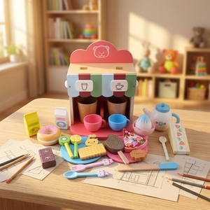 Set Giocattolo Cucina in Legno con Macchina del Caffè, Giochi Educativi per Bambini dai 7 ai 14 Anni, Confezione Colorata - Product Image 1