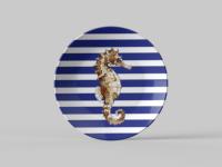 Assiette en mélamine légère à motif rayé de crabe ermite nautique côtier pour la restauration hôtelière, les pique-niques en plein air et l'usage quotidien en cuisine