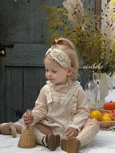 Pantalon à bavette <span class=keywords><strong>en</strong></span> denim doux délavé pour bébé et <span class=keywords><strong>femme</strong></span> Vêtements à bavette à petites fleurs pour bébé - Product Image 3