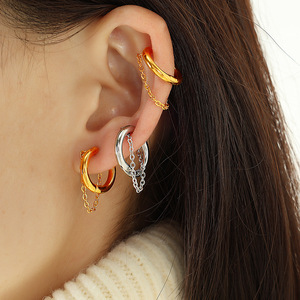 Pendientes de aro minimalistas de estilo francés, diseño geométrico de acero de titanio para mujeres sin orejas perforadas - Product Image 4