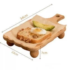 Plateaux de service en bois avec pieds pour ailes de poulet, frites, desserts – Présentoir commercial pour restaurant, avec poignée, non fini - Product Image 4