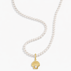 Collier en acier inoxydable avec perle d'eau douce, plaqué or PVD, hypoallergénique, pendentif coquillage, style plage - Product Image 1