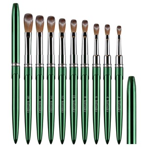 Pinceau à ongles en acrylique pur Kolinsky, manche métallique vert cranté, logo personnalisé, pinceau de manucure pour extension d'ongles - Product Image 2