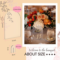 30 cartes de table imprimées en acrylique en forme d'arche ; Décorations de fête transparentes vierges à faire soi-même, panneaux de table de mariage, emballage en boîte ZUPAI-02