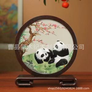 Suzhou Embroidery Display Frame Round <b>Solid</b> <b>Wood</b> <b>Desk</b> Ornament Traditional Chinese Style Living Room Bedroom Decor - Product Image 3