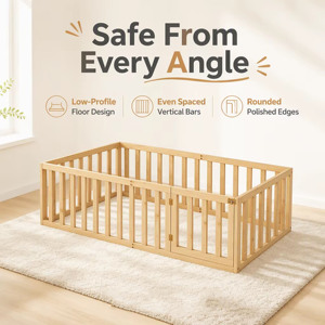 Parc de jeu en bois pour tout-petits, lit cododo sécurisé pour enfants, lit Montessori pour bébés, lit au sol pour enfants - Product Image 3