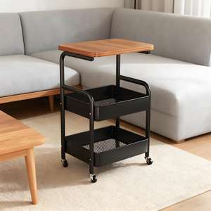 Chariot de rangement en métal mobile à <span class=keywords><strong>3</strong></span> couches, chariot utilitaire à roues verrouillables avec étagère à collation roulante pour le salon - Product Image 4