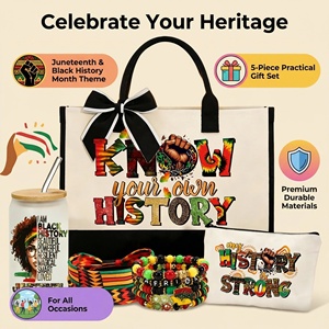 Coffret Cadeau Lunaire Juneteenth Mois de l'Histoire des Noirs Sac Fourre-tout en Toile et Gobelet en Verre pour Cadeaux de Fête - Product Image 2