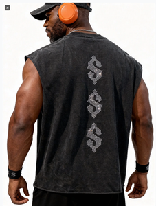 Camisetas sin Mangas Personalizadas con Pedrería para Hombre, <span class=keywords><strong>Camiseta</strong></span> Deportiva de Gimnasio con Pedrería Lavada con <span class=keywords><strong>Agua</strong></span>, Camisetas sin Mangas para Hombre de Gimnasio con Pedrería - Product Image 4