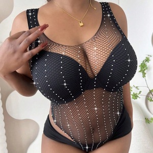 Vente en Gros Bodystocking Résille Grande Taille Très Sexy Lingerie <span class=keywords><strong>Noir</strong></span> <span class=keywords><strong>Dentelle</strong></span> Transparente Décoration Nœud Tailles XXXL Bodysuit - Product Image 4