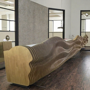 Custom Modern Solid Wood Reception <b>Desk</b> Sliced Front Design for Hotels Hospitals Supermarkets Schools Malls-Painted Bar Style - Product Image 1