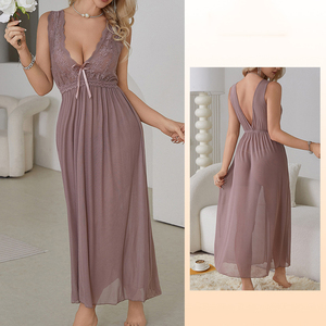 Robe de nuit transparente à col en V Pure Desire, sexy, en crochet, imprimé dessin animé, avec une longue ceinture ajustable, ensemble de vêtements d'intérieur doux, robe de nuit chaude pour l'été - Product Image 2