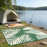 Tapete Reversible Ecológico para Picnic y Patio, Tejido de Paja Plástica, PP Reciclado, Antibacteriano