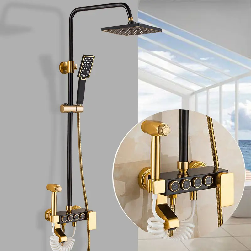 4 in 1 Space aluminum Black Gold 304 Stainless Steel Hot and Cold Shower Set With Faucet Bidet Rain Shower Head