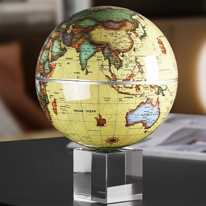 Globo Terráqueo Giratorio Automático de 15 cm con Energía Solar, Estilo Antiguo, Base de Cristal, Rotación Silenciosa de 360°, Decoración de Escritorio, Geografía - Product Image 1