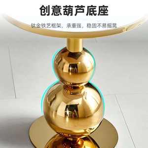 Tavolino <span class=keywords><strong>Rotondo</strong></span> Moderno di Lusso con Gambe in Acciaio Inox Dorato e Piano in Pietra Sinterizzata per Soggiorno - Product Image 3