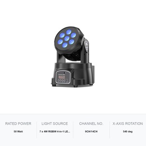 Moving Head Wash Light 50 Watt RGBW 7x4W <b>LED</b> 30 Deg DMX512 Control Dimmable for DJ Club Events - Product Image 5