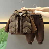 Ensemble 3 pièces pour garçons en bas âge, tenue d'hiver, gilet matelassé à capuche, sweat-shirt et pantalon de jogging en velours côtelé pour temps froid