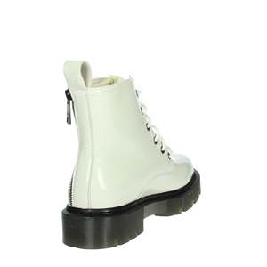 Botas de combate para mujer, de piel sintética color marfil, con cremallera lateral y cordones, botines hasta el tobillo - Product Image 3