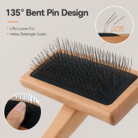 Brosse démêlante en bois pour animaux de compagnie avec longs picots en acier inoxydable pour toilettage chien et chat, élimination des poils, logo personnalisé, vente en gros
