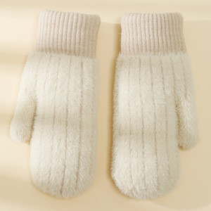Mitaines en velours chaudes d'<span class=keywords><strong>hiver</strong></span> HZS-25059 pour femmes, gants en tricot de couleur unie, mitaines en polaire épaisses - Product Image 5