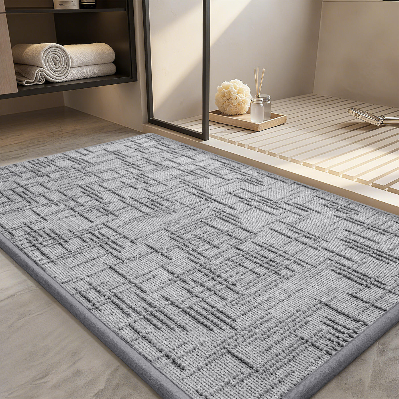 Alfombra de baño Loopy - Gris tranquilo geométrico