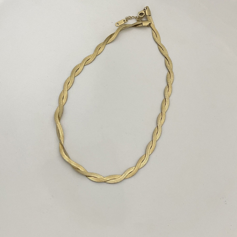 Collana Girocollo Donna Oro Rosa Acciaio Inox - Doppia Catena Serpente Piatta A Strati (32+38cm) - 2
