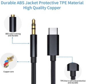 Cable de Audio de 3 pies trenzado <span class=keywords><strong>USB</strong></span> <span class=keywords><strong>C</strong></span> a 3,5mm, Cable de Audio tipo <span class=keywords><strong>C</strong></span>, adaptador estéreo para auriculares, adaptador para altavoz, Aux para coche - Product Image 5