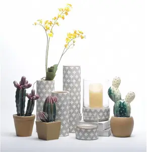 手工圆柱芽花卉花瓶陶瓷家居装饰多汁植物客厅盆