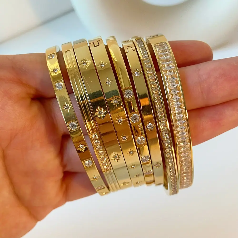 2024 nouveauté 18k or ouverture bracelet ternir sans luxe CZ étoile Zircon manchette bracelets pour femmes mode bracelet bijoux