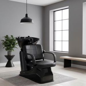 Fauteuil de lavage QUMENG au design moderne avec cadre en acier inoxydable et cuir synthétique écologique, doté de fonctions de massage pour la beauté - Product Image 2