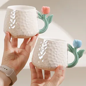 most popular products wholesale mug nordic Pink pearl grade Wedding custom creative Coffee ceramic hammer Mug with Tulip Handle