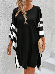 사용자 정의 하이 퀄리티 여름 음악 콘서트 블랙 스트라이프 캐주얼 원피스 플러스 사이즈 오버 사이즈 여성 원피스 - Product Image 5