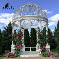 Gazebo de Piedra para Jardín, Decoración Exterior Personalizada QUYANG, Pabellón de Mármol Tallado a Mano para Bodas con Cúpula de Hierro