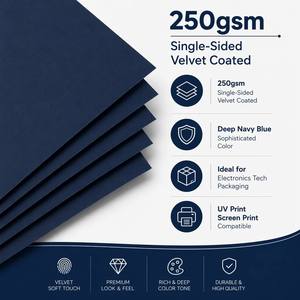 Papier doux au toucher <span class=keywords><strong>bleu</strong></span> <span class=keywords><strong>marine</strong></span> 250 g/m², simple face, finition velours mate, pour emballage de produits électroniques, boîte cadeau, <span class=keywords><strong>feuille</strong></span>, rouleau - Product Image 1