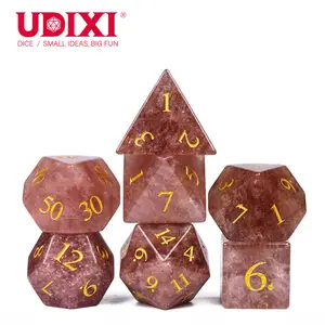 Udixi d&d rpg dice Strawberry Crystal Stone dice polyhedral dungeon & dragon Roll Dice dnd dice natural stone