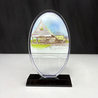 MH-MJ0580 de trophée de plaque de récompenses de forme ovale en verre de cristal d'impression polychrome