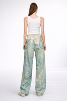 SHENGFU 2026 Celana Jeans Baggy Motif Hippie Trendi untuk Wanita Gaya Y2K Celana Kaki Lebar Denim Imitasi Pola Artistik Tampilan Vintage Wash
